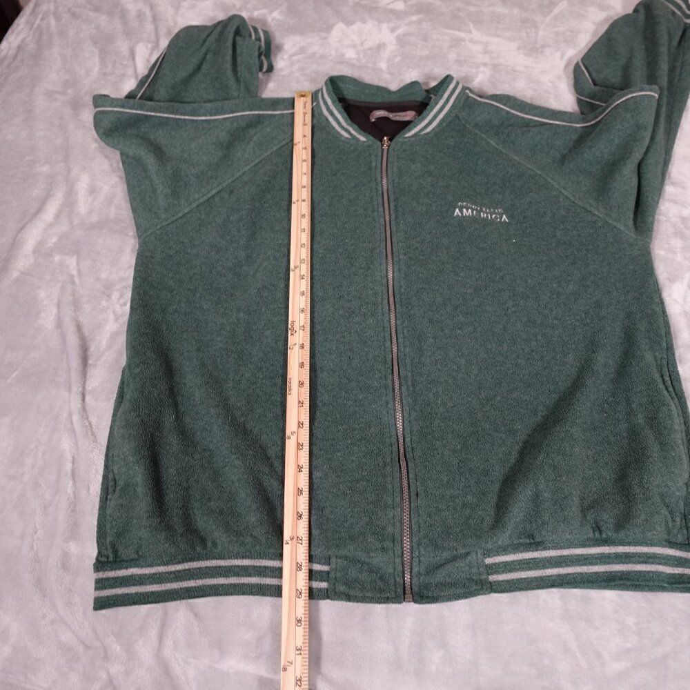 Vintage Perry Ellis America Active Fleece Full Zip Bomber Jacket Mens 2XL Green - Picture 9 of 11